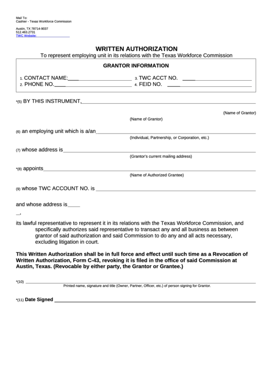 Form C-42 - Written Authorization Printable pdf