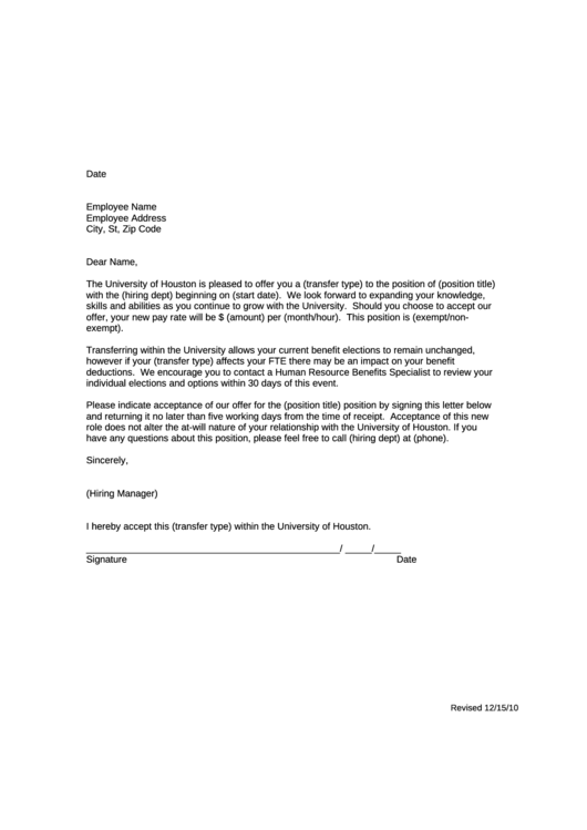 Employment Offer Letter Template Printable pdf