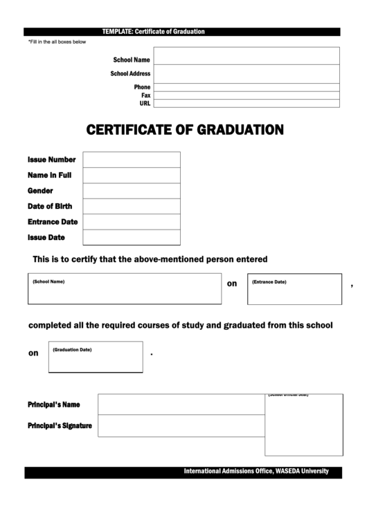 Certificate Of Graduation Template