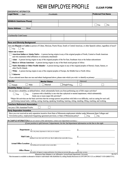 Fillable New Employee Profile Printable pdf