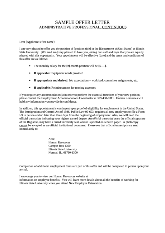 Sample Offer Letter Printable pdf