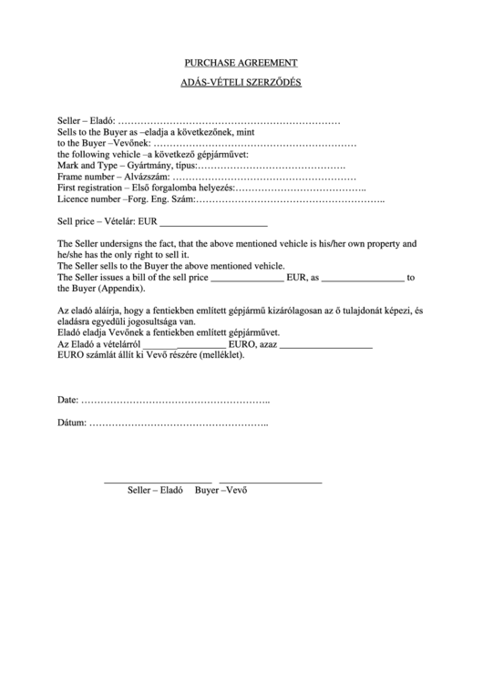 Purchase Agreement Printable pdf