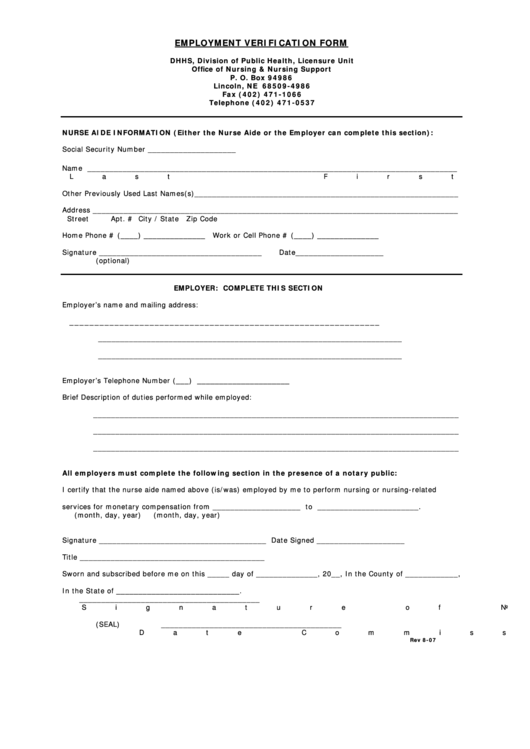 Employment Verification Form