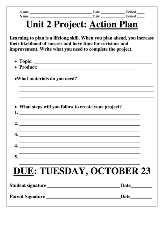 Project Action Time Printable pdf