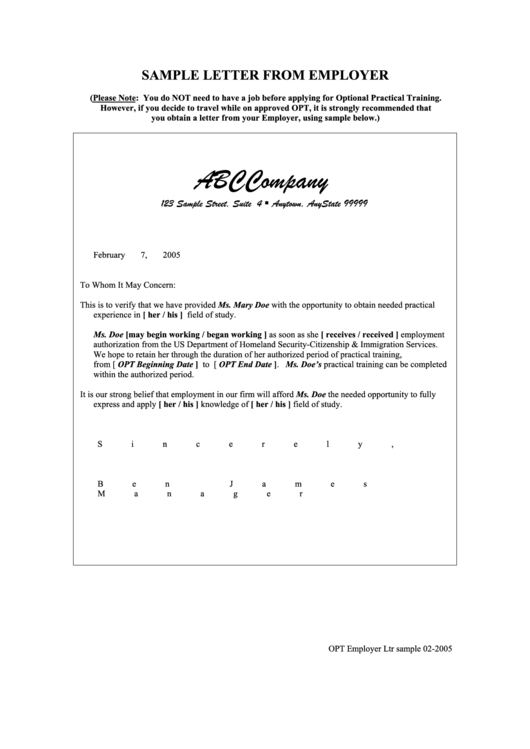 Sample Employment Verification Letter From Employer Printable pdf