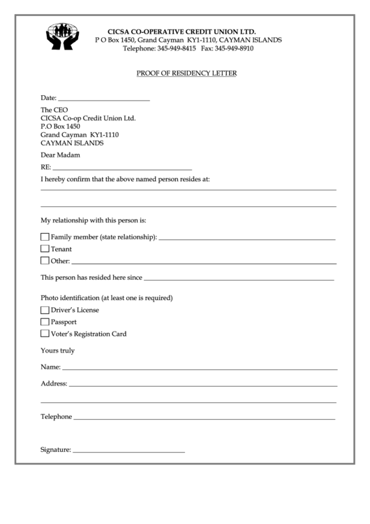Sample Proof Of Residency Letter Template Printable pdf