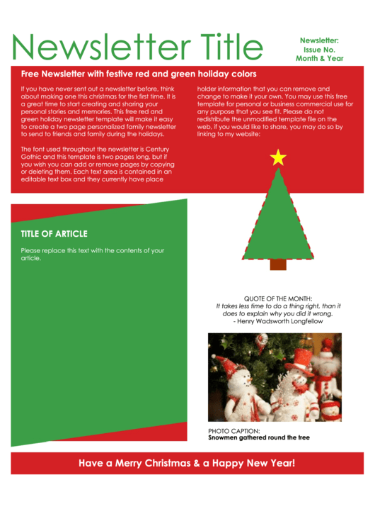 Sample Christmas Newsletter Template Printable pdf