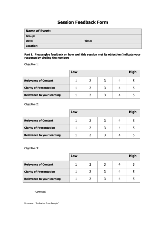 Session Feedback Form Printable pdf