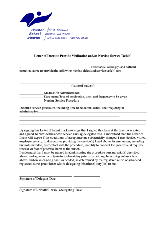 Letter Of Intent To Provide Medication And Or Nursing Service Task Printable pdf