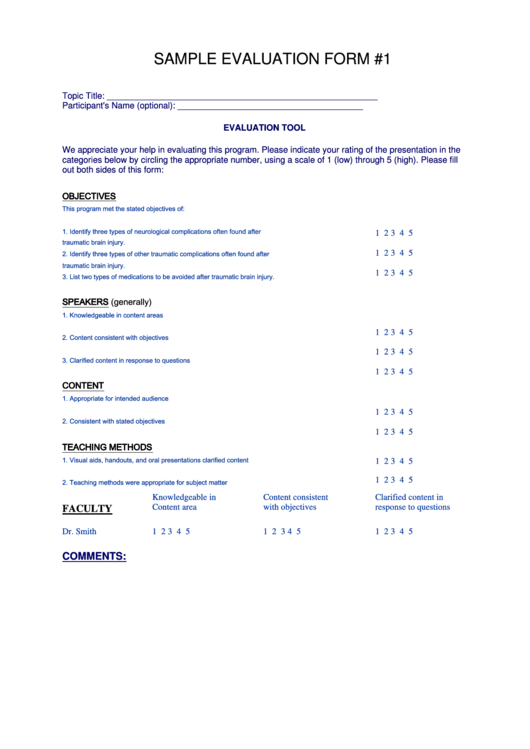 Sample Evaluation Form Printable pdf