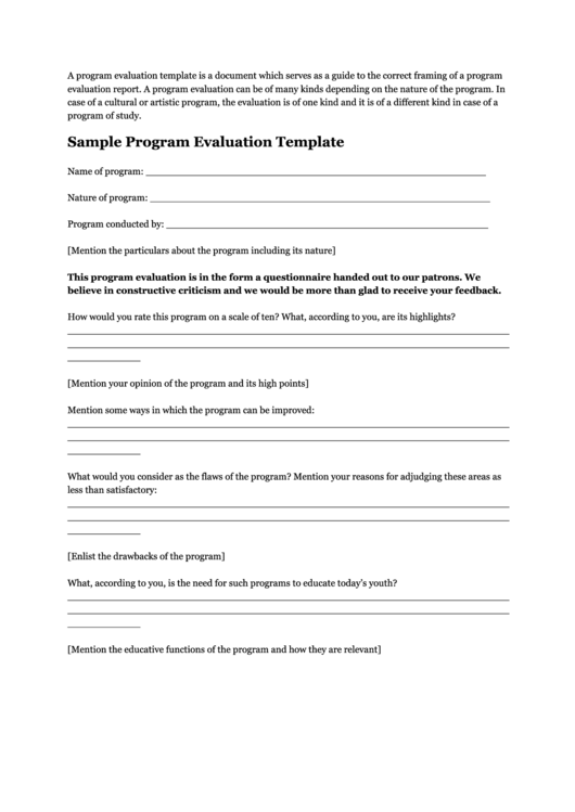 Sample Program Evaluation Template Printable pdf