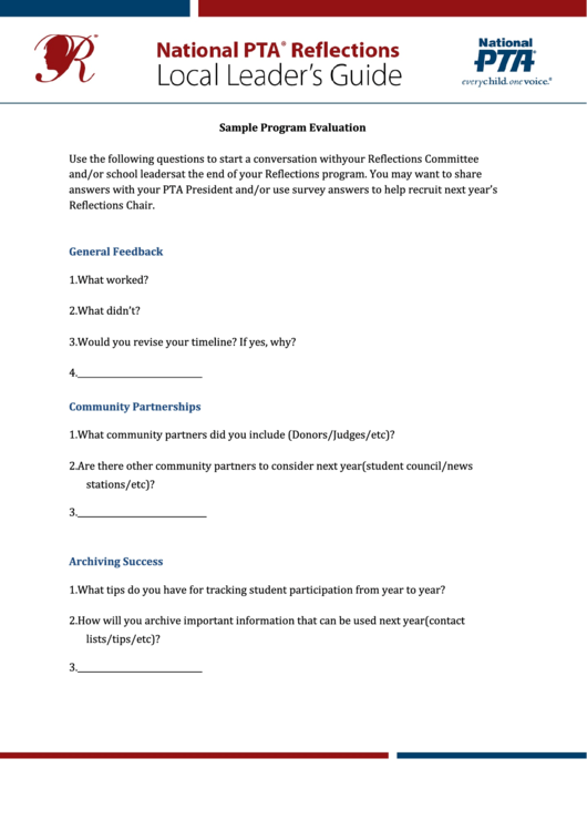Sample Program Evaluation Pta Printable pdf