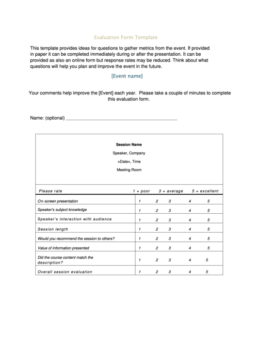 Evaluation Form Template Printable pdf