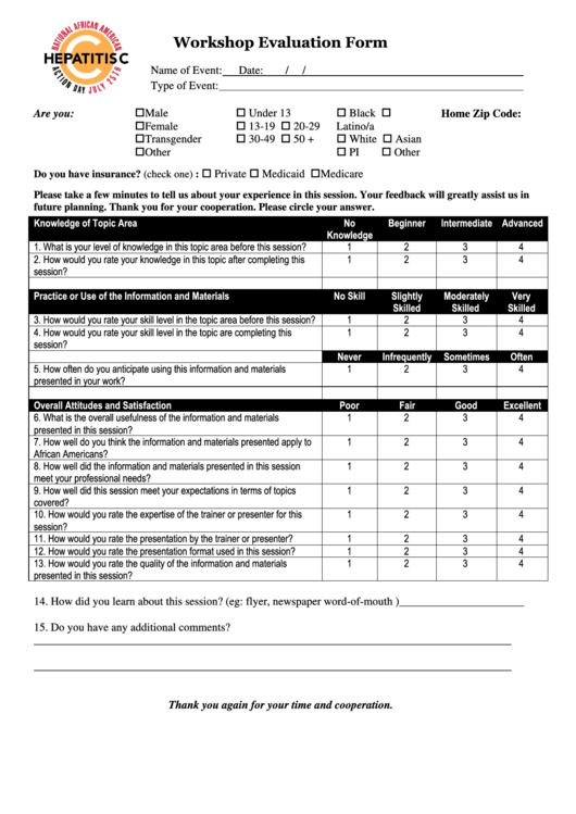 Workshop Evaluation Form Printable pdf