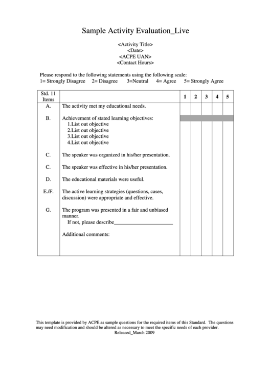 Sample Activity Evaluation Printable pdf