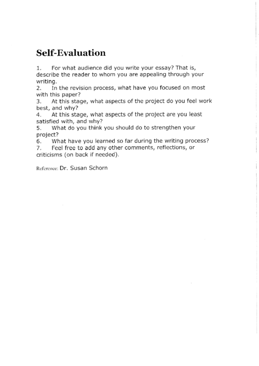 Self Evaluation Form Printable pdf