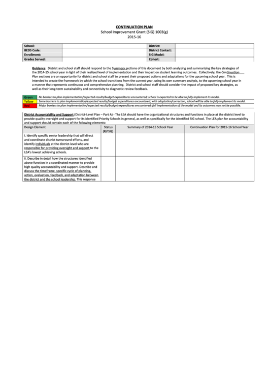 Continuation Plan Template Printable pdf