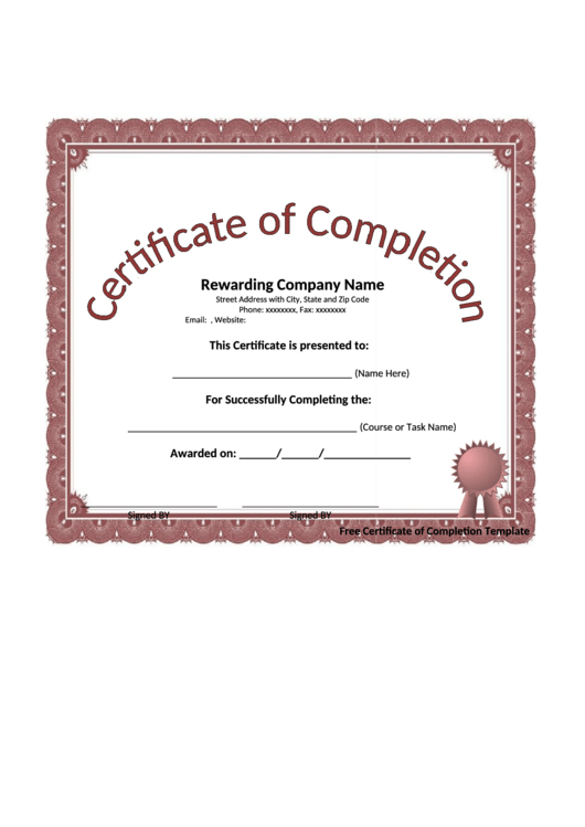 Certificate Of Completion Template - White Printable pdf