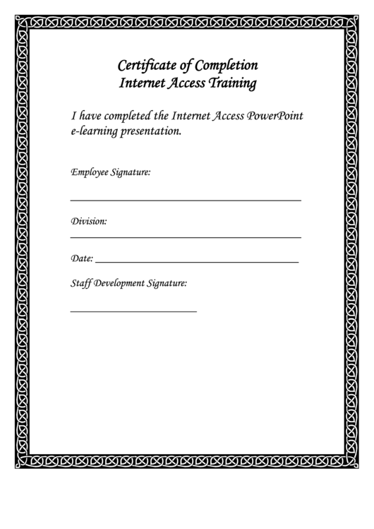 Internet Access Training Certificate Of Completion Printable pdf