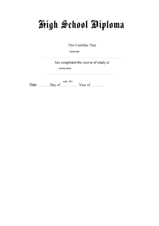 High School Diploma Certificate Of Completion Printable pdf