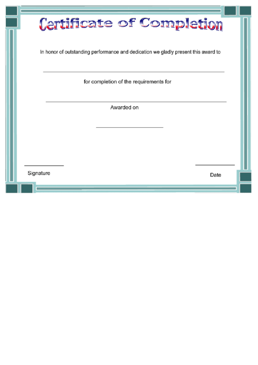 Certificate Of Completion Printable pdf