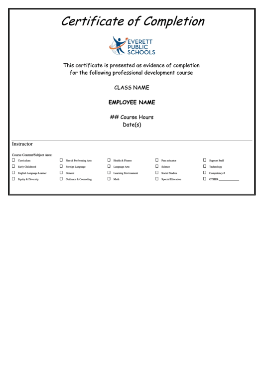Certificate Of Course Completion Printable pdf