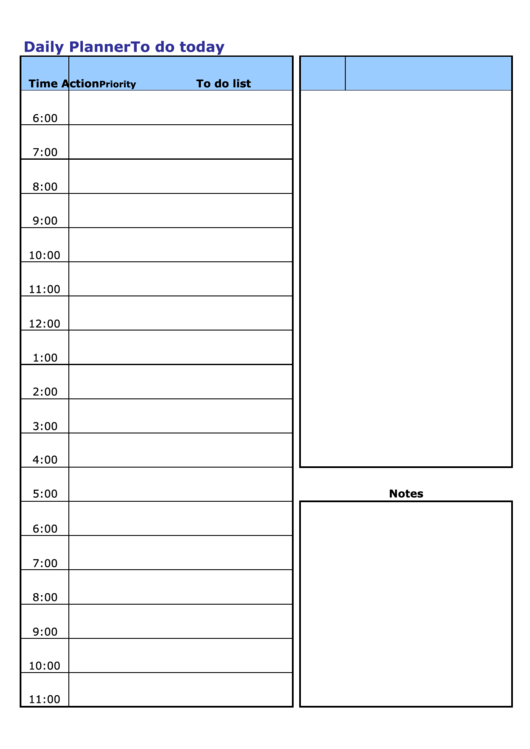 Daily Schedule Planner Template With To Do List - Blue Printable pdf