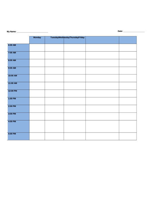 Daily Schedule Planner Template - Blue Printable pdf