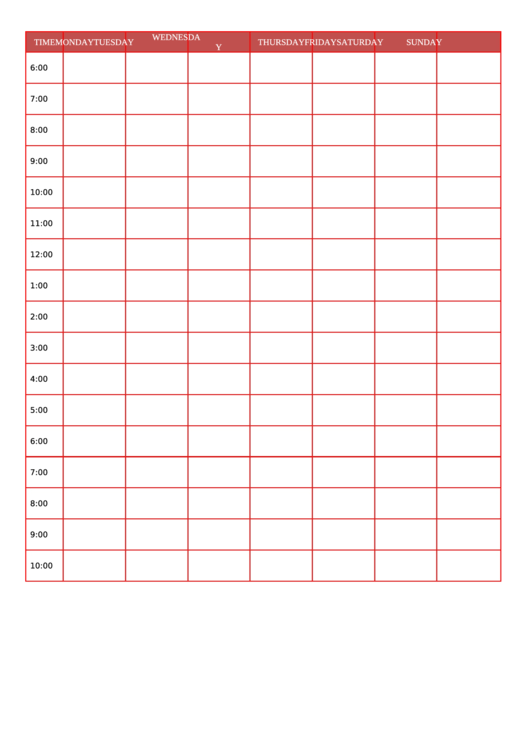 Daily Schedule Planner Template - Red Printable pdf