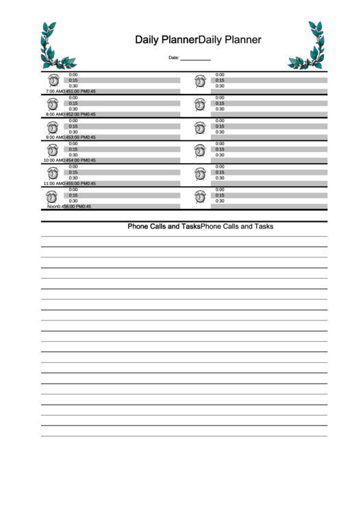 Daily Planner Template - Blue Printable pdf