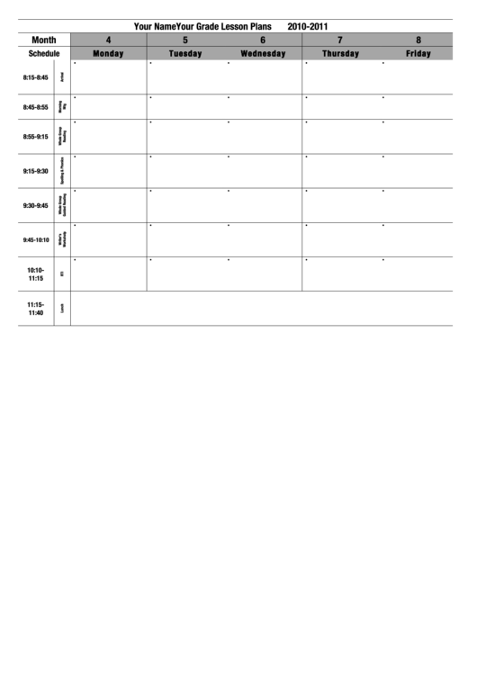 Fillable Your Grade Lesson Plans Printable pdf