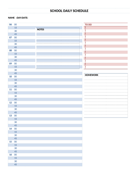 School Daily Schedule Printable pdf