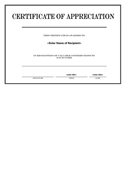 Certificate Of Appreciation Printable pdf