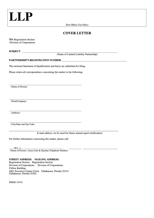 Fillable Form Inhs67 - Statement Of Qualification For Florida Or Foreign Limited Liability Partnership Printable pdf