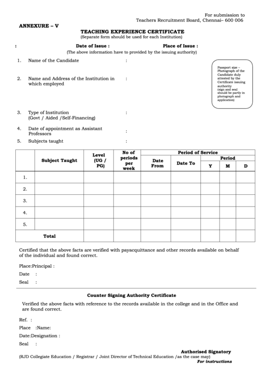 Teaching Experience Certificate Printable pdf