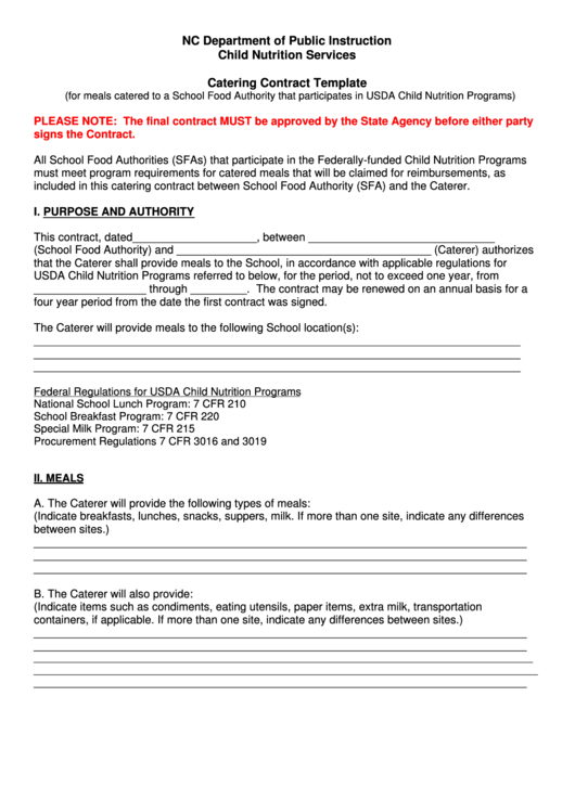 Catering Contract Template