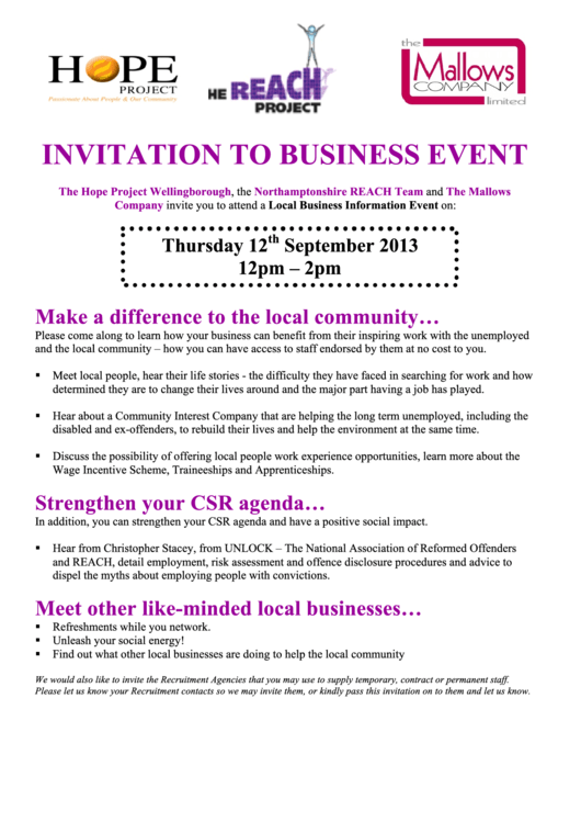 Invitation To Business Event Printable pdf