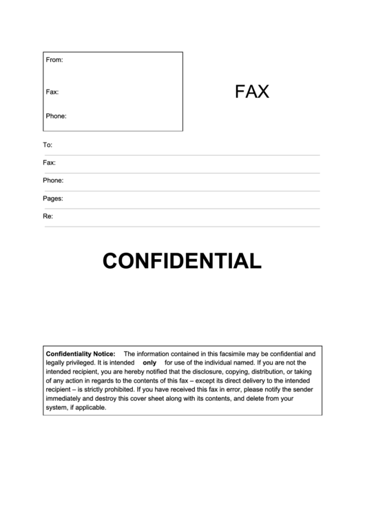 Confidential Fax Cover Sheet Printable pdf