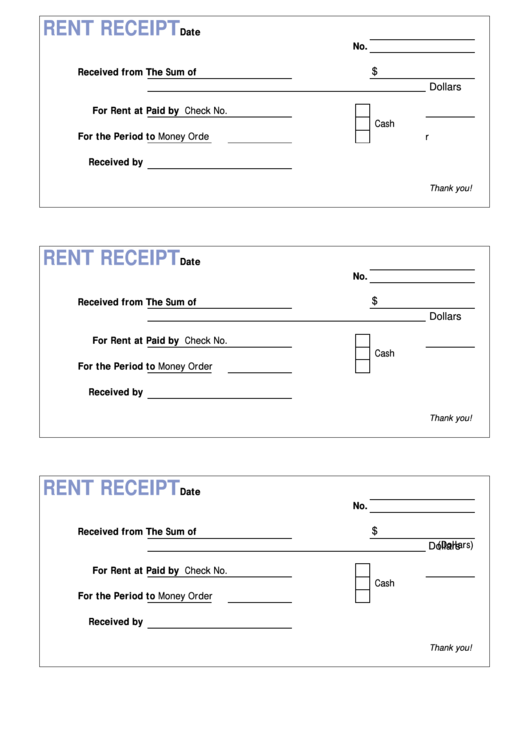 Rent Receipt Template Printable pdf
