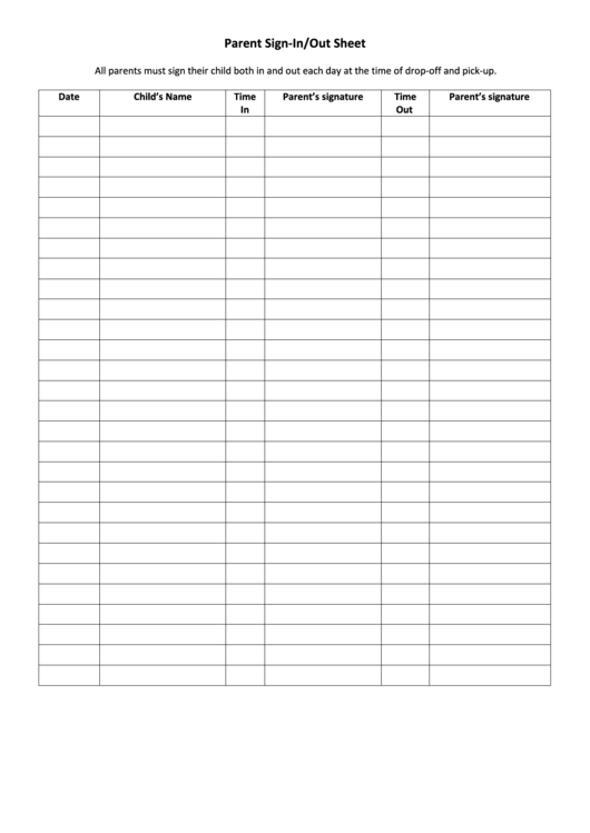 Parent Sign In/out Sheet