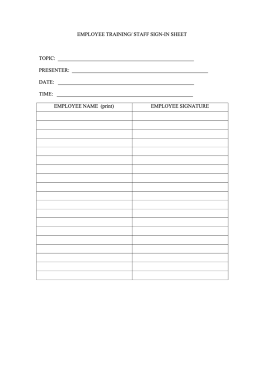 Employee Training/staff Sign In Sheet Template