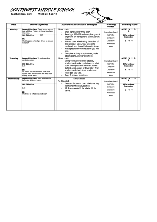 Ample Lesson Plan Sheet Printable pdf