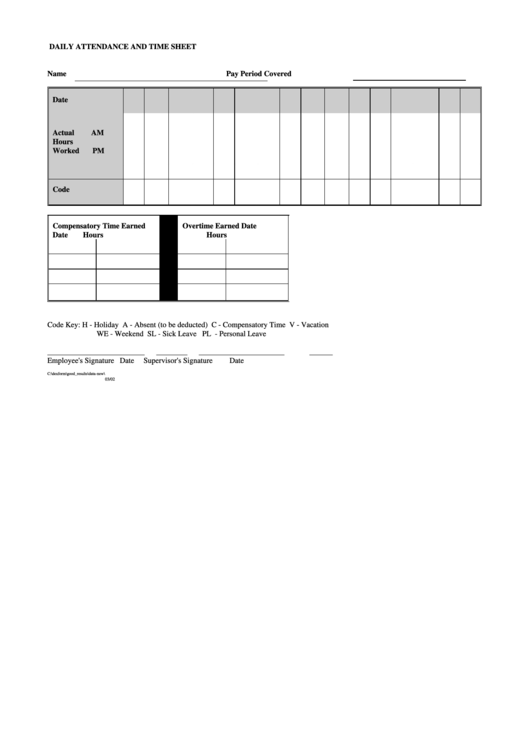 Daily Attendance And Time Sheet Printable pdf
