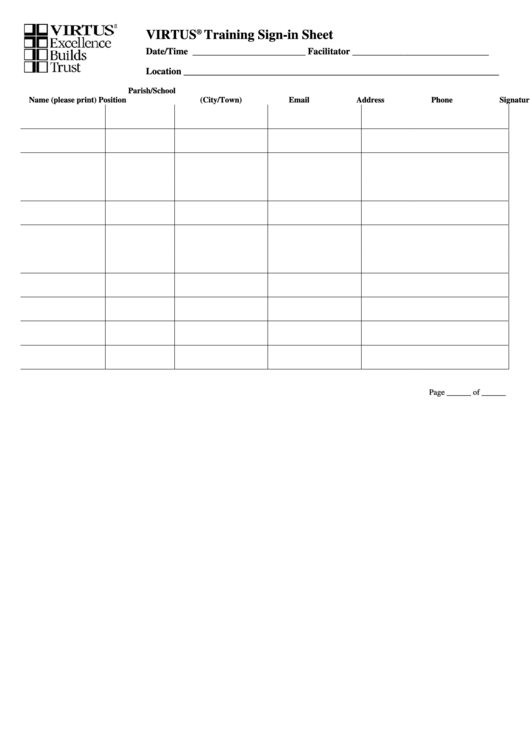Sample Training Sign In Sheet Template