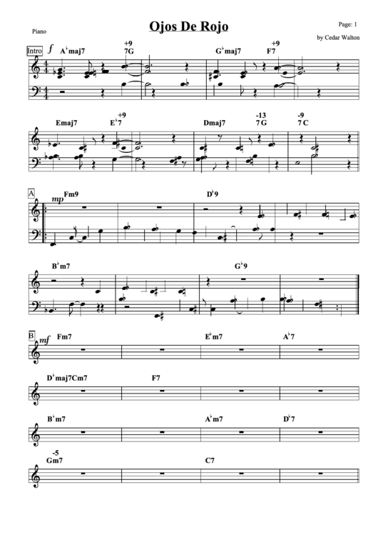 Ojos De Rojo By Cedar Walton (Piano Sheet Music) Printable pdf