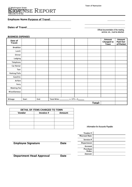Expense Report Template - Sample Printable pdf