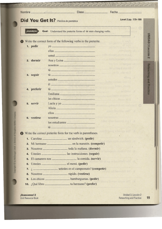 Prectice De Gramatica - Spanish Worksheet Printable pdf