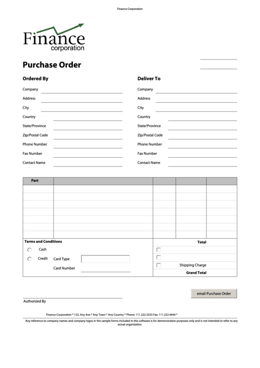 Fillable Purchase Order printable pdf download