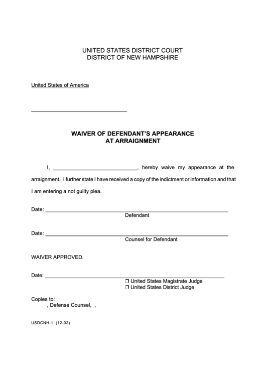 Fillable Waiver Of Defendant