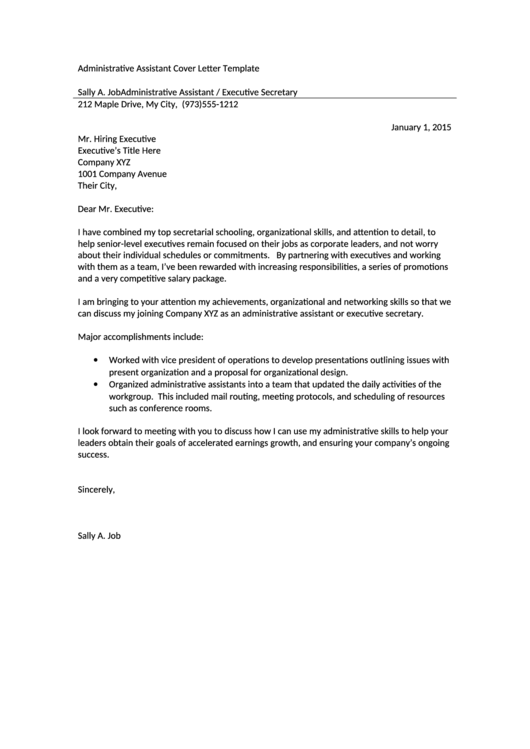 Administrative Assistant Cover Letter Template